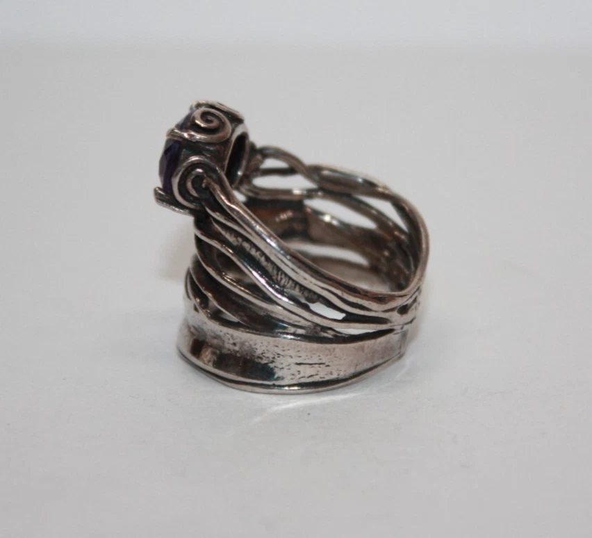 Anillo Vintage Shablool Didae Plata Esterlina Amatista Banda Ancha Tamaño: 7 [055GRA] Foto 4 de 4