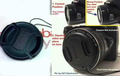 JJC FRONT SNAP ON LENS CAP DIRECTLY to CAMERA NIKON COOLPIX P510 P-510 +HOLDER