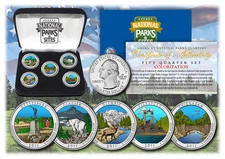 2011 USA Colorized National Parks quarters 5 Coins Set With Gift Box