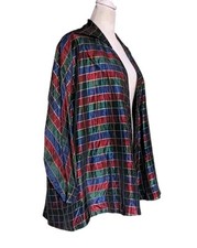 VTG 50s Taffetta Swing Coat In Jewel Tones w/ Lovely Pointy Collar by Kamor Sz S