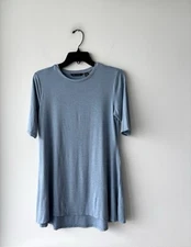 H by Halston T Shirt Blue Modal Stretch Knit Swing Short Sleeve Women XXS QVC