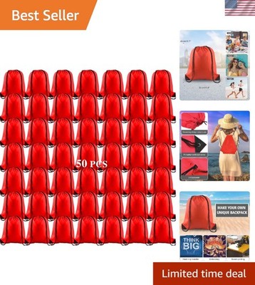 50Pcs Red Drawstring Backpack Bag Sack Drawstring Bags Bulk String Bags Stora...