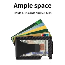Men's RFID Blocking Slim Wallet Carbon Fiber Money Clip & Card Holder
