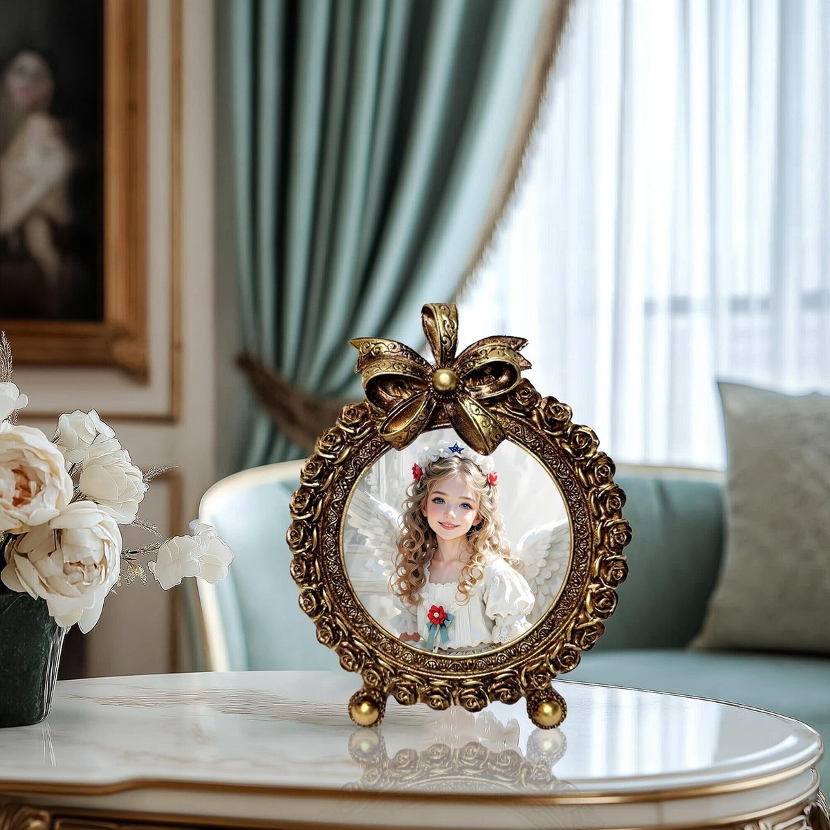 4x4 Vintage Picture Frames, Mini Antique Round Frame, Rose