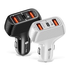 3 Port Car Charger USB-C 20W PD  Dual QC 3.0 Fast for iPhone Samsung