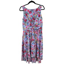 Vince Camuto dress Crinkle chiffon keyhole sleeveless floral blue size 14