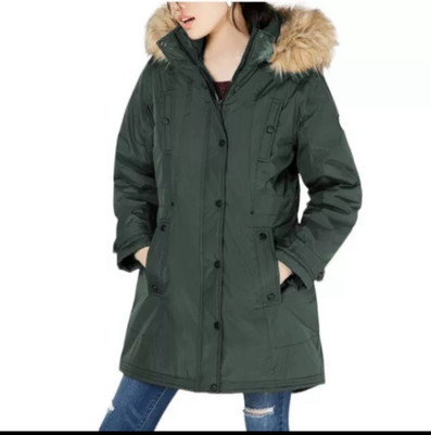 Madden Girl Juniors' Hooded Faux-Fur-Trim Parka, Size L/G