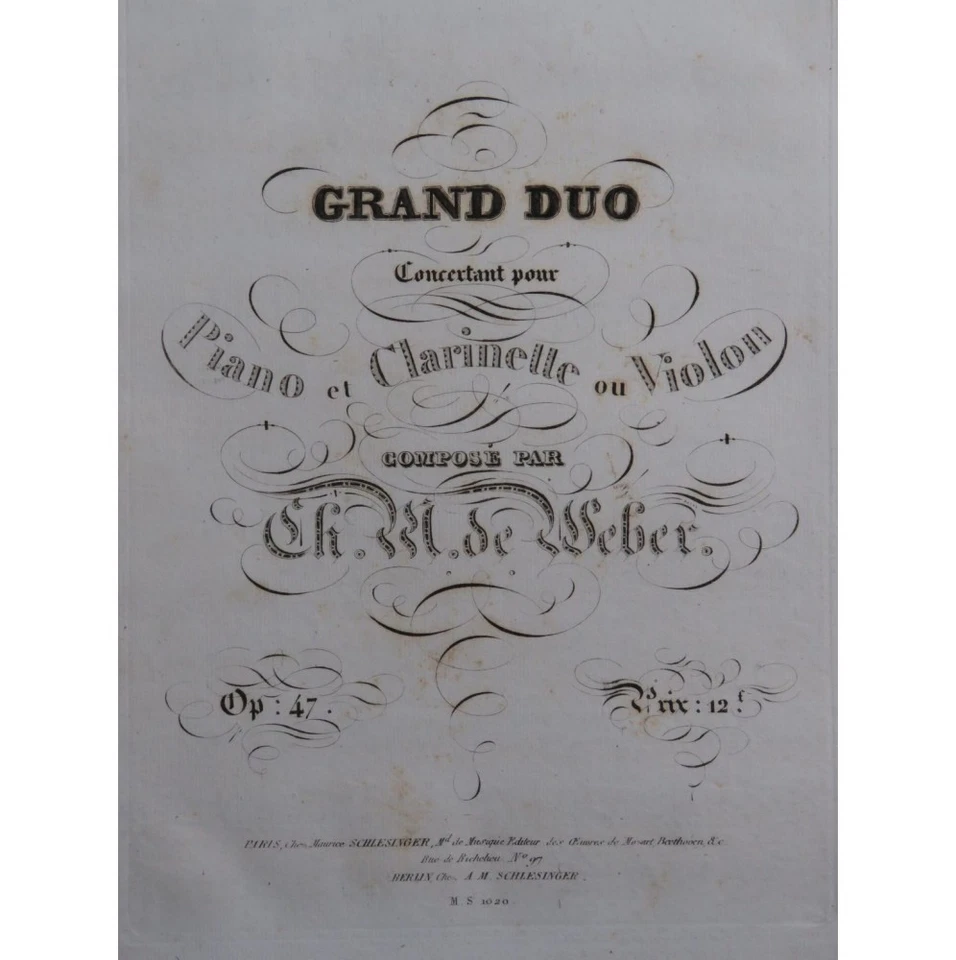 WEBER Grand Duo Concertant op 48 Piano Clarinette ou Violon ca1820 - Photo 1/4