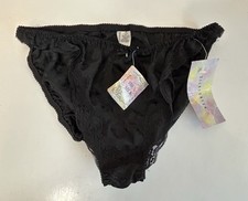 Vintage Silkscreen Black Silk Bikini Panties Bow 7 Large Lace