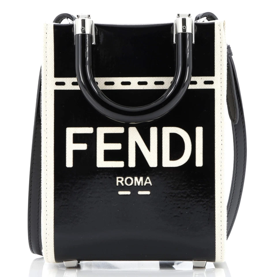 Fendi Sunshine Shopper Tote Patent and Canvas Mini
