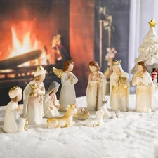 11 Pcs Small Resin Nativity Set Holy Family Figurines Christmas Tabletop NEW