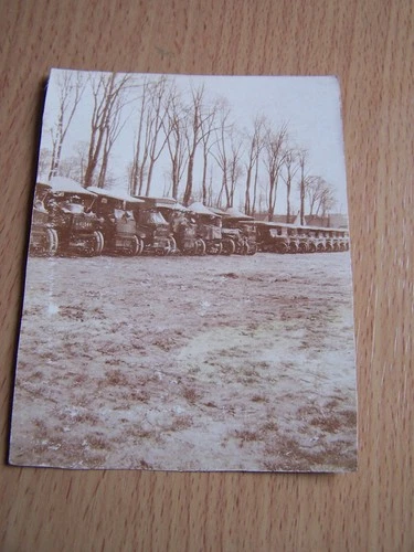 WW1 Military Trucks Vehicles Cars in a Line Vintage Photo