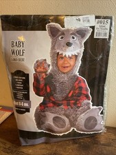 New Baby Wolf Costume Infant Size 0-6 Months 4 Piece Hood, Jumpsuit, Booties