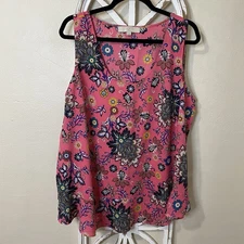 LOFT PLUS size 16 SEMI SHEER PINK FLORAL PRINT SLEEVELESS TOP