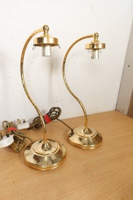 Vintage Pair of Brass Swan Neck Table Lamps Made in Spain Two Bedside Lights