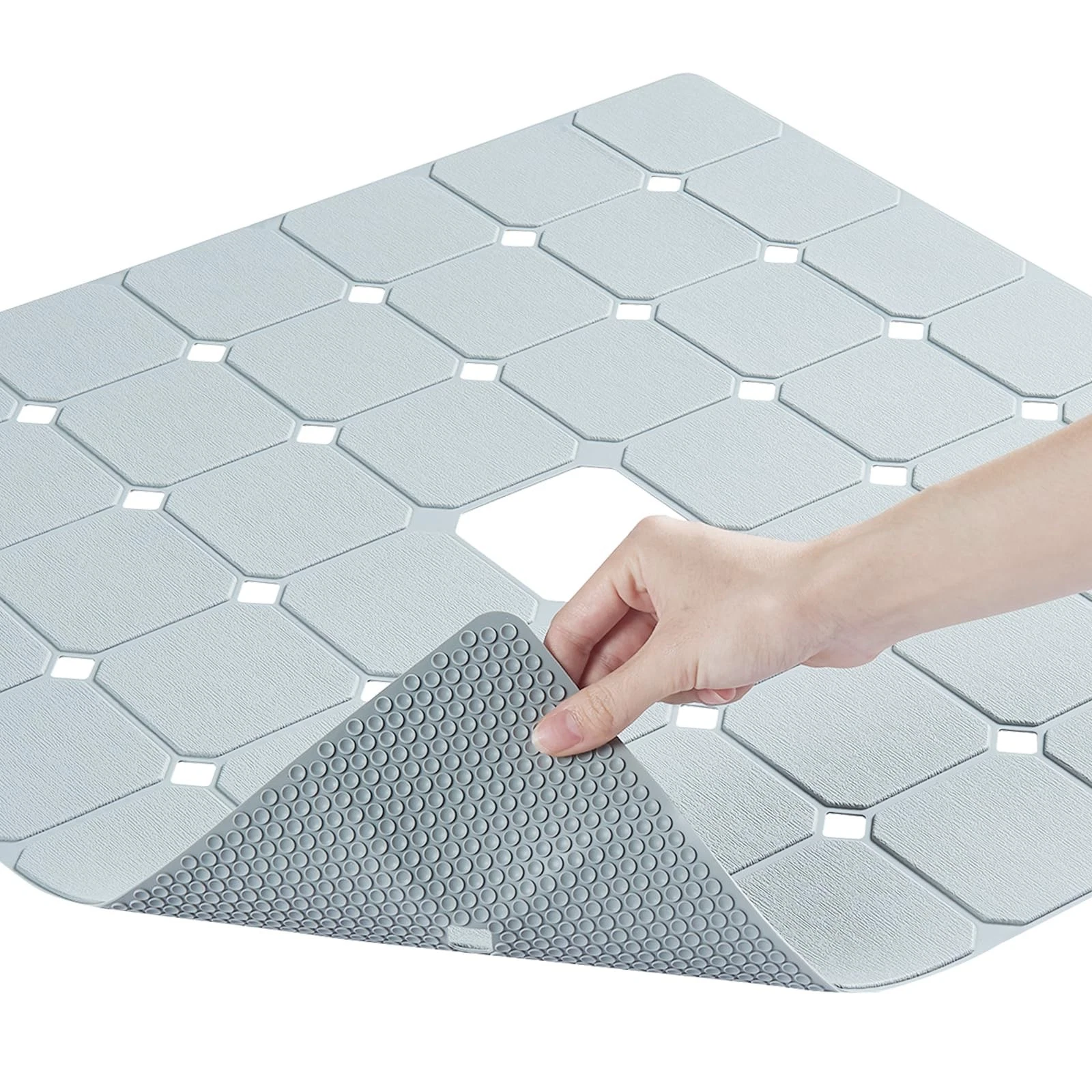 Shower Mat Non Slip Silicone Soft Odorless Bathtub 24" x (Square), Grey
