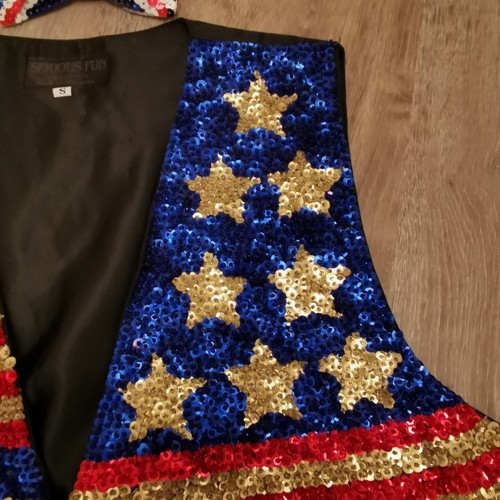 American Flag Sequin Waistcoat - Beaded Sparkly Serious Fun Company Vintage - Picture 12 of 15