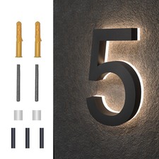 5 Inch Backlit LED House Numbers, Waterproof Stainless Steel, High Transparen...