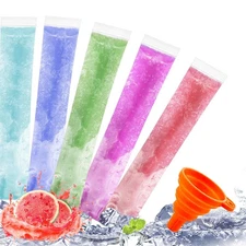 100 Ice Lolly Bags Disposable Ice Popsicle Mold Bags, Freezer Tubes Ice Cream...