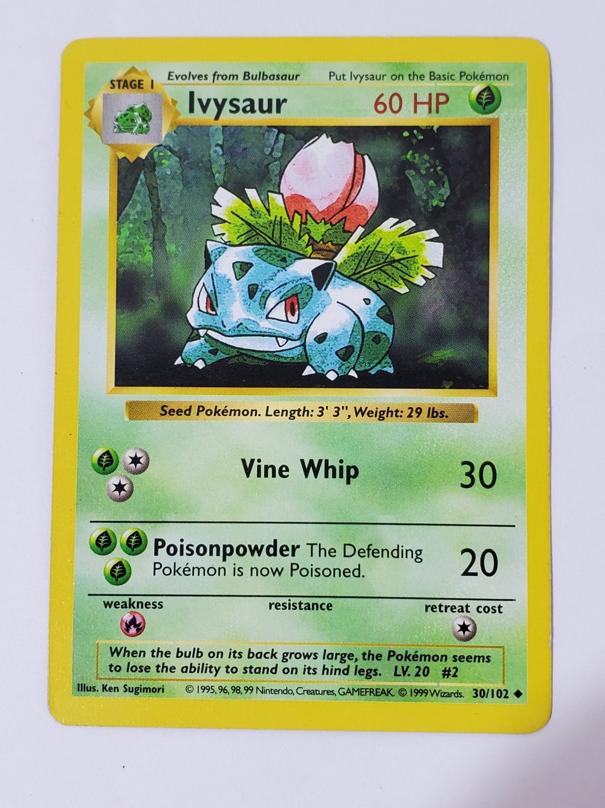 1999 Pokemon TCG Base Set Shadowless #30/102 Ivysaur Uncommon Card MP
