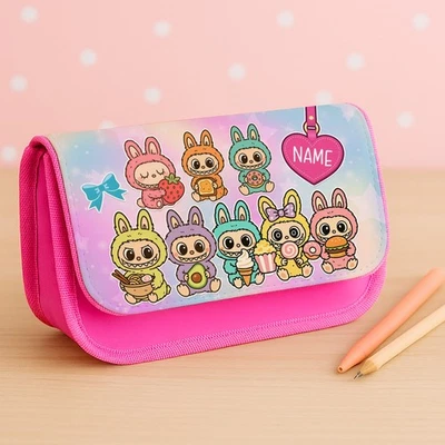 KRAFTYGIFTS Personalised Labubu Dolls Pencil Case Girls Pink School Stationary Bag LAB02