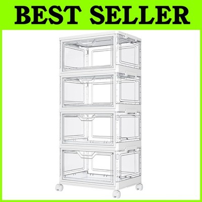 4 Tier Stackable Plastic Storage Bins with Wheels
