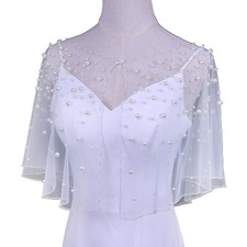 Wedding Wraps Tulle Capes Pearl Beads Shawls with Delicate Beads Embroidery