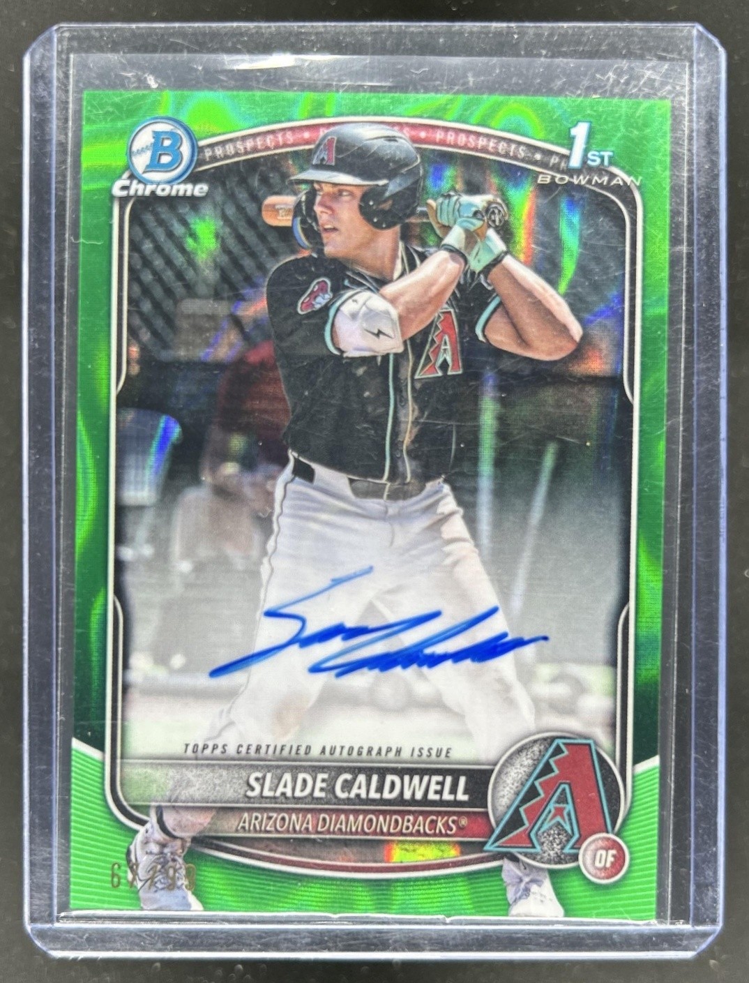 2025 Bowman Slade Caldwell Chrome Auto Green Lava Refractor 1st Prospect #/99