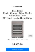 Freedom&reg; Under Counter Wine Cooler with Glass Door 24" Panel Ready, Right Hinge