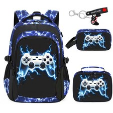 School Backpack for Boys - 4pcs Gamer Boys Backpack with Lunch Box Set for Ki...