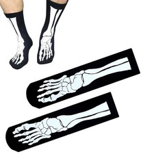 Women Men Middle Calf Socks Skeleton Bone Print Cosplay Crew Socks