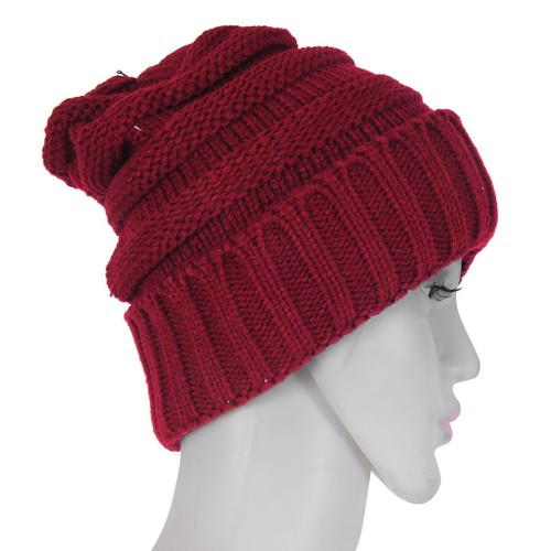 Knit Oversized Thick Hat Unisex Slouch Red Wine J2C75797 - Bild 9 von 10