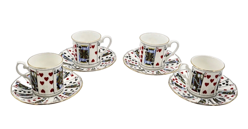 Elizabethan Staffordshire Bone China Demitasse Tasse & Untertasse einzigartig vier Sets - Bild 1 von 15