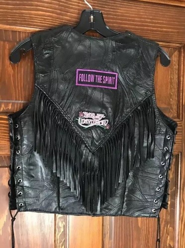VTG Genuine Navarre Leather CO Women’s Vest Harley Davidson Patch Italian Sz L