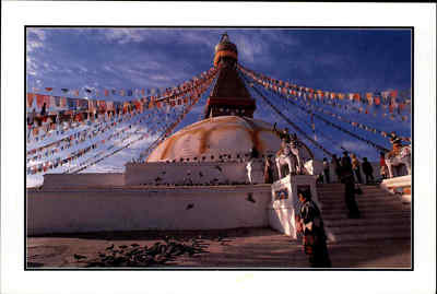 NEPAL Boudha and the pigeons Postkarte Tempel Temple Ansichtskarte ungelaufen AK