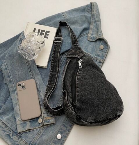 Women Denim Sling Bag Crossbody Fanny Pack Chest Purse Shoulder Handbag Travel - Picture 13 of 17