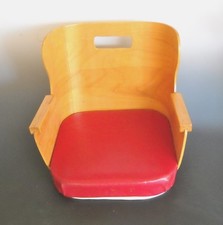 Mid Century Bent Plywood Booster Chair or Toddler Barber Chair Red Vinyl Seat