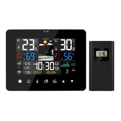 Wireless Weather Station Indoor Outdoor Thermometer, Touchscreen Black (FaJu)