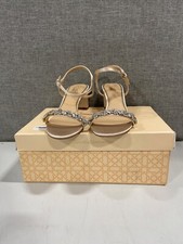 Badgley Mischka Jeweled Dallyce Champagne Satin Ankle Strap Sandals Shoes Sz 7