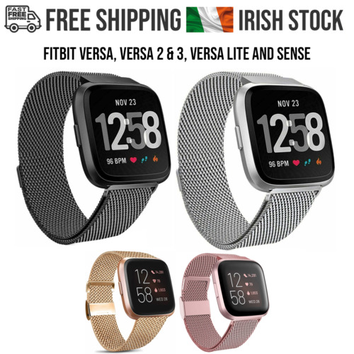  For All Fitbit Versa 3 2 Versa Lite Milanese Black/Gold/Silver Loop Watch Strap