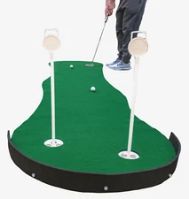 XL Golf Putting Green - 10.5ft x 3ft - Putting Mat Backstop + Real Green Flags