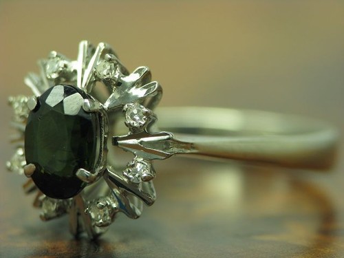 18kt 750 Oro Blanco Anillo con Diamante & 0,90ct Turmalina - Imagen 3 de 6