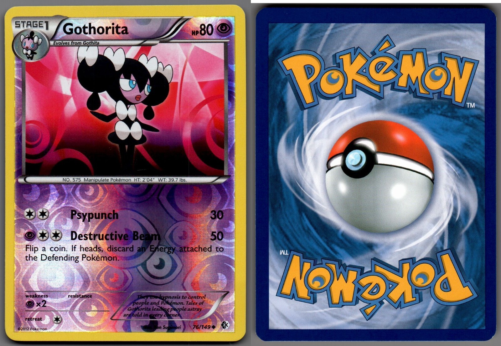 2012 Pokemon, B&W Boundaries Crossed, #76/149 Gothorita, Reverse Holo Uncommon