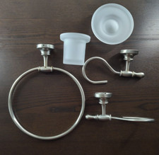 Glionna Bagno Italy Bath Wall Mounted Accessories Set Silver Tone Frosted Glass