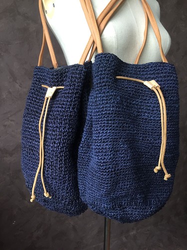 Borsa artigianale lino vintage accessorio boho blu navy materiale naturale spiaggia etnica - Foto 8 di 8