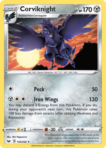 Corviknight 135/202 Rare Sword & Shield Base Pokemon TCG