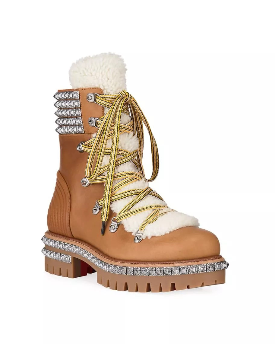 Christian Louboutin Yeti Calf Shearling Studded Boots Men 45 NIB