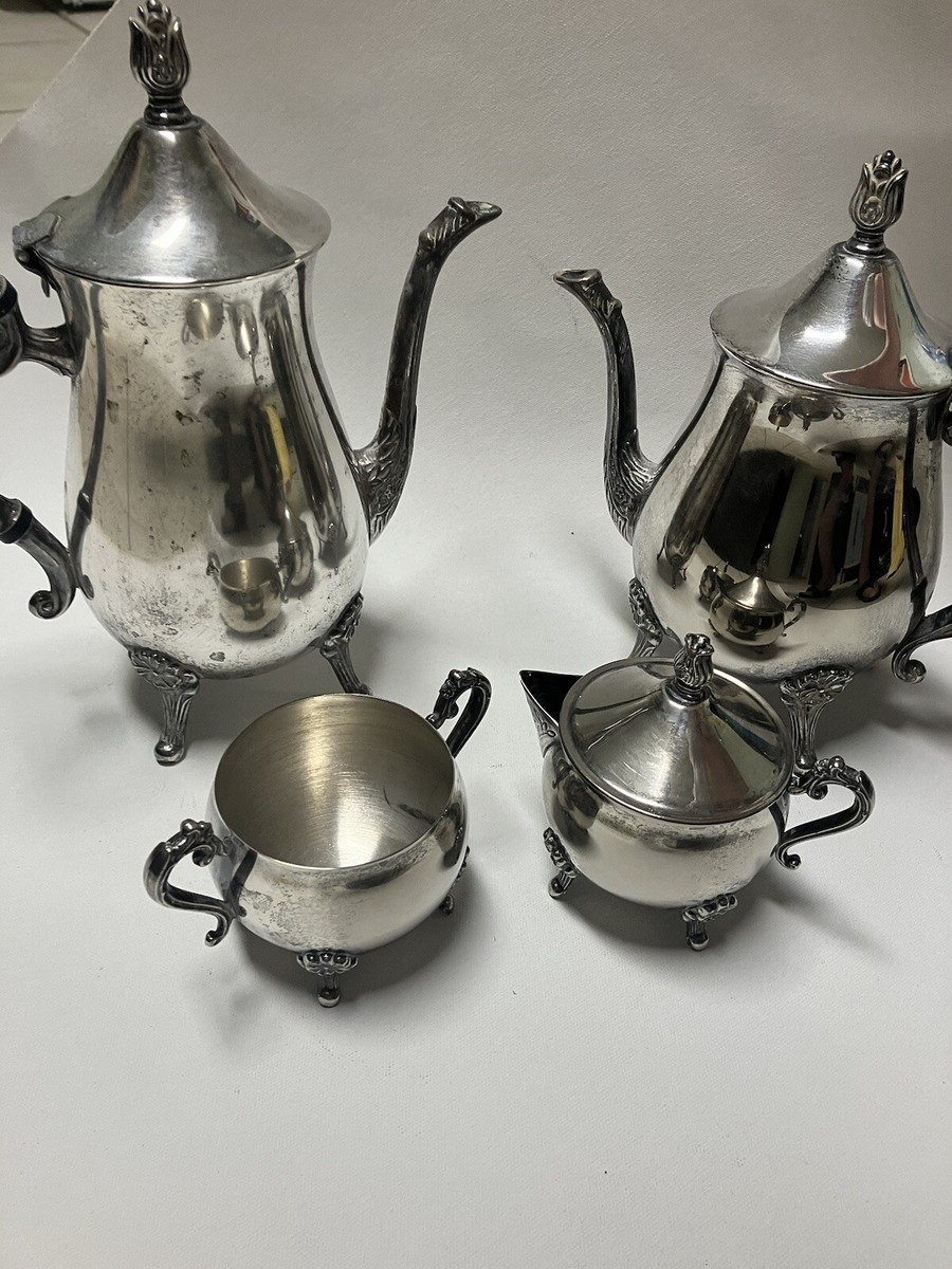 米国製 Leonard Silver ギャラリートレイ シルバートレー 33cm Vintage Leonard Silver Company 4 Piece Footed Coffee & Tea Set