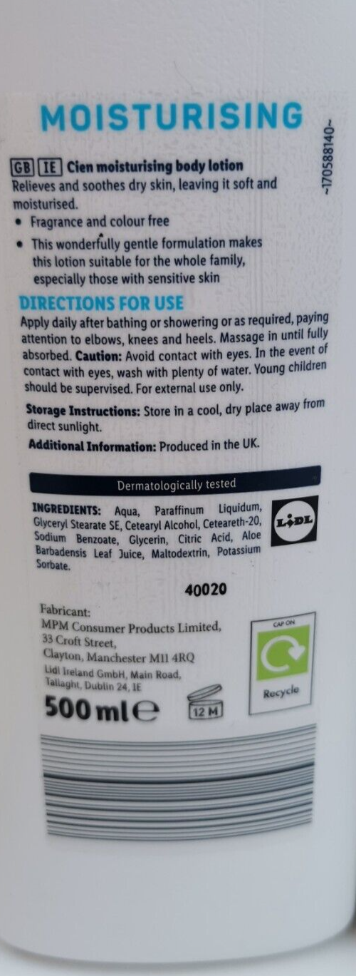 Moisturising Body Lotion 2x 500ml Sensitive Skin Fragrance Free Cien