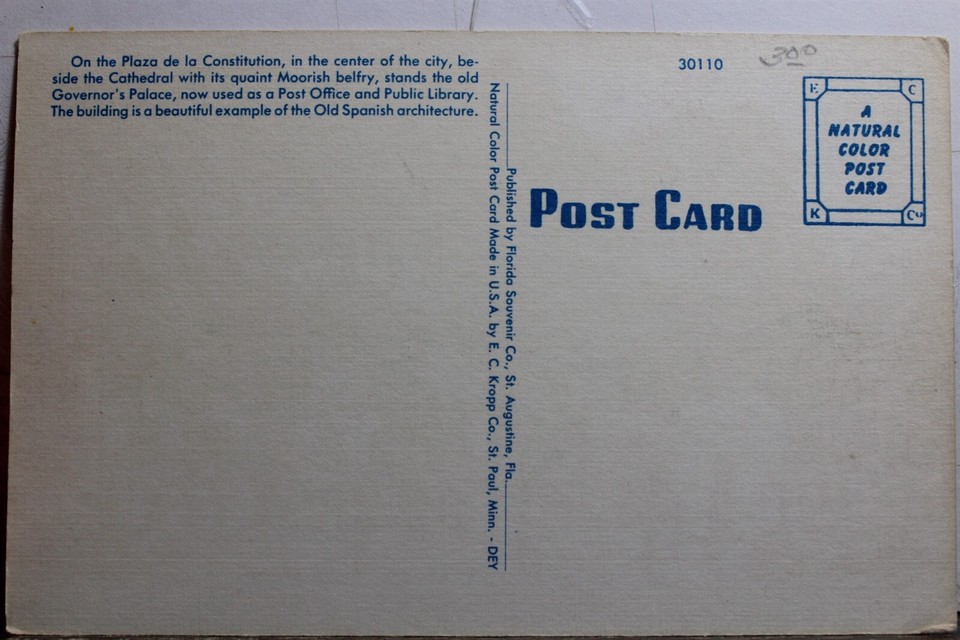 Florida FL St Augustine Post Office Postcard Old Vintage Card View